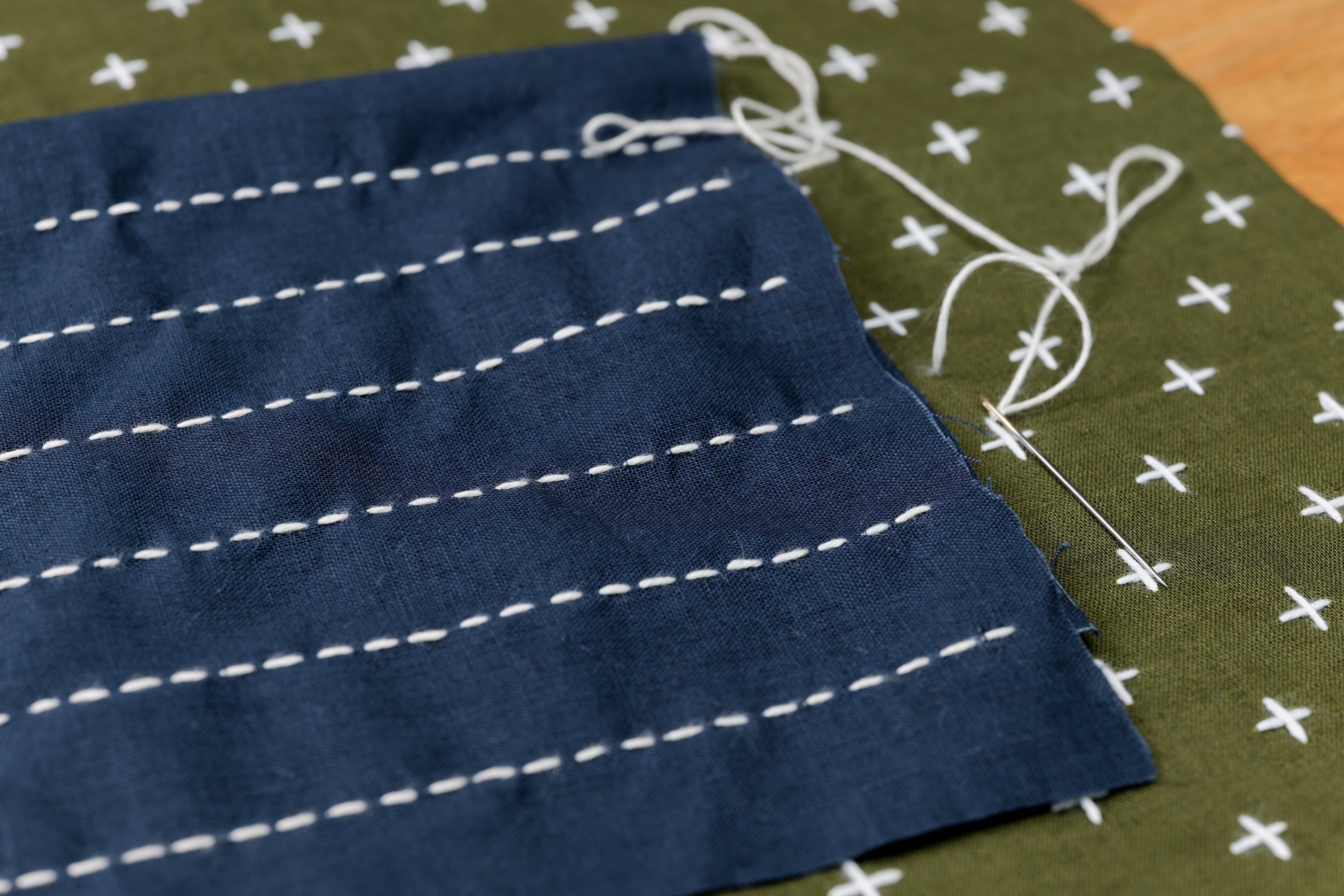 Sashiko Cloth with Disappearing Lines (Blue/Chevrons)