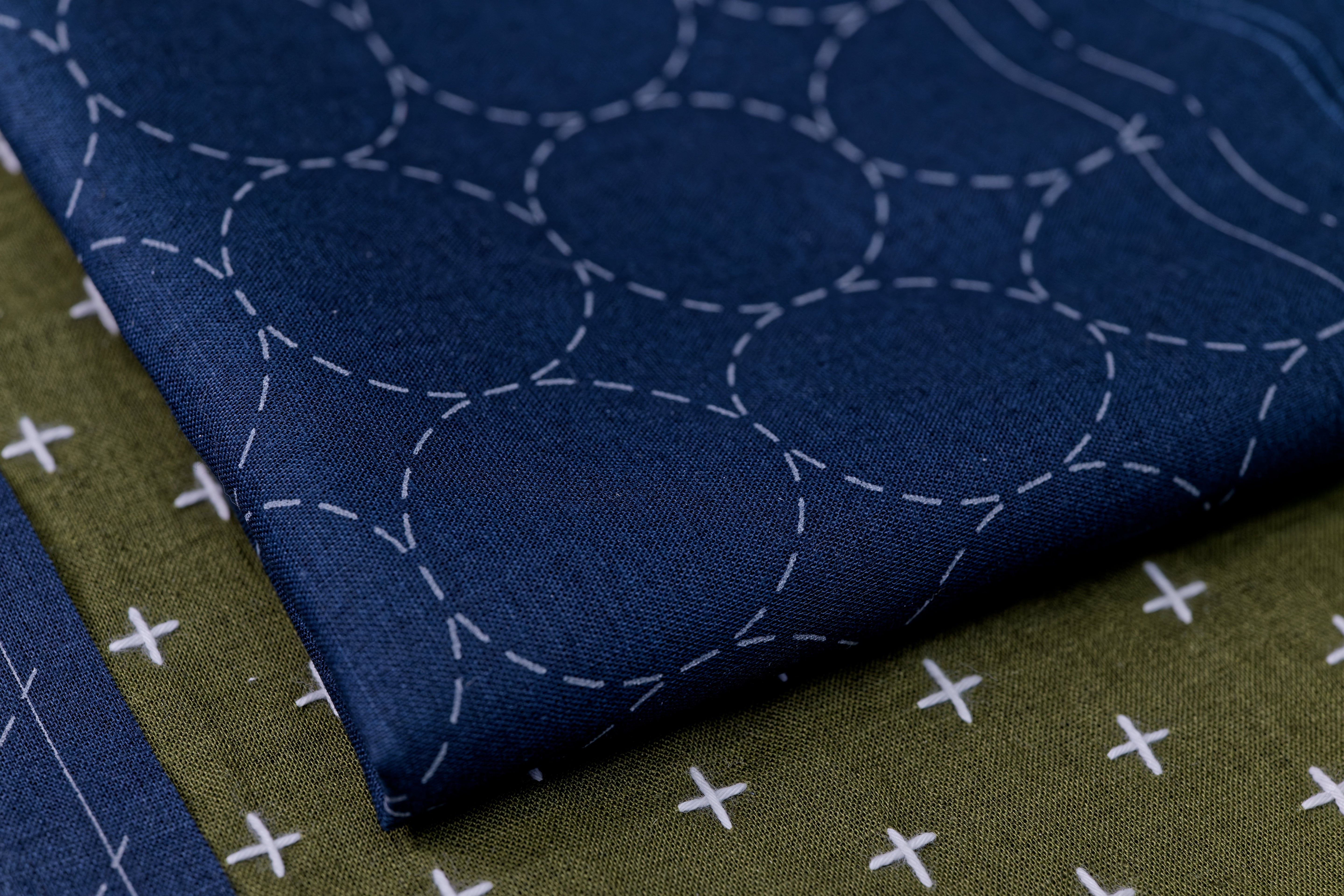 Sashiko Cloth with Disappearing Lines (Blue/Circles)