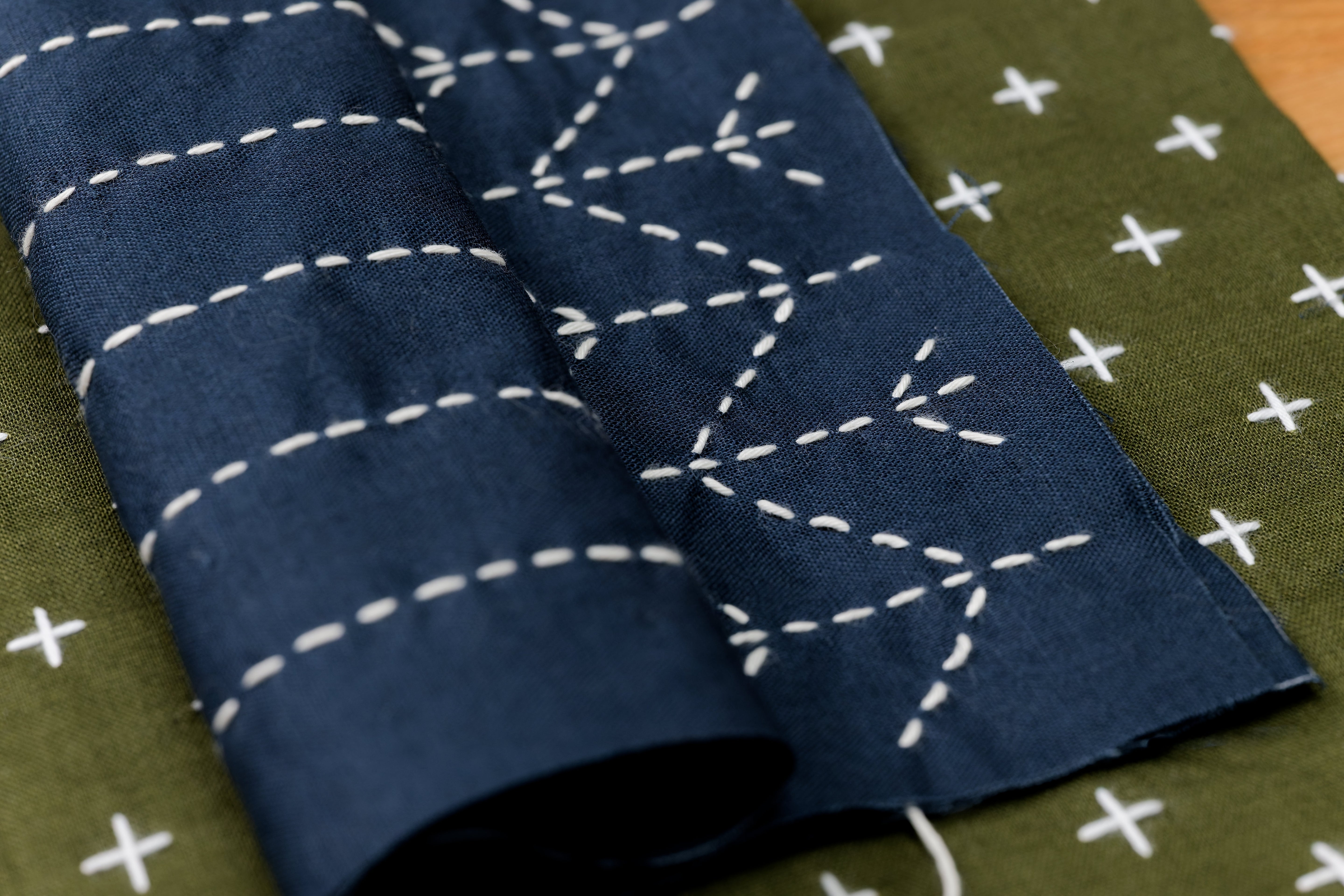 Sashiko Cloth with Disappearing Lines (Blue/Chevrons)