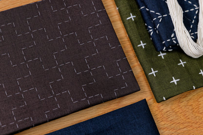 Sashiko Cloth with Disappearing Lines (Brown/Plusses)