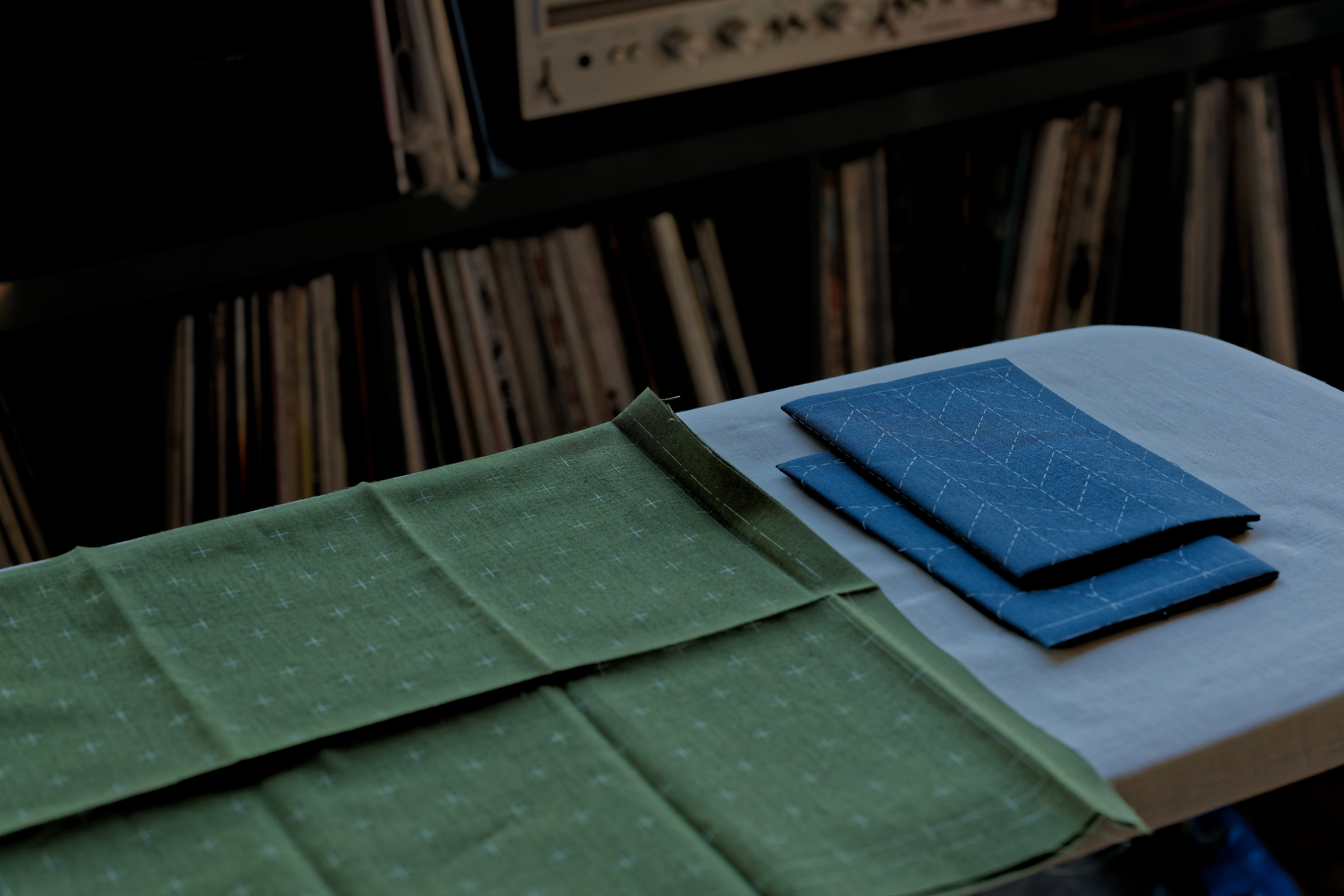 Sashiko Cloth with Disappearing Lines (Green/Crosses)