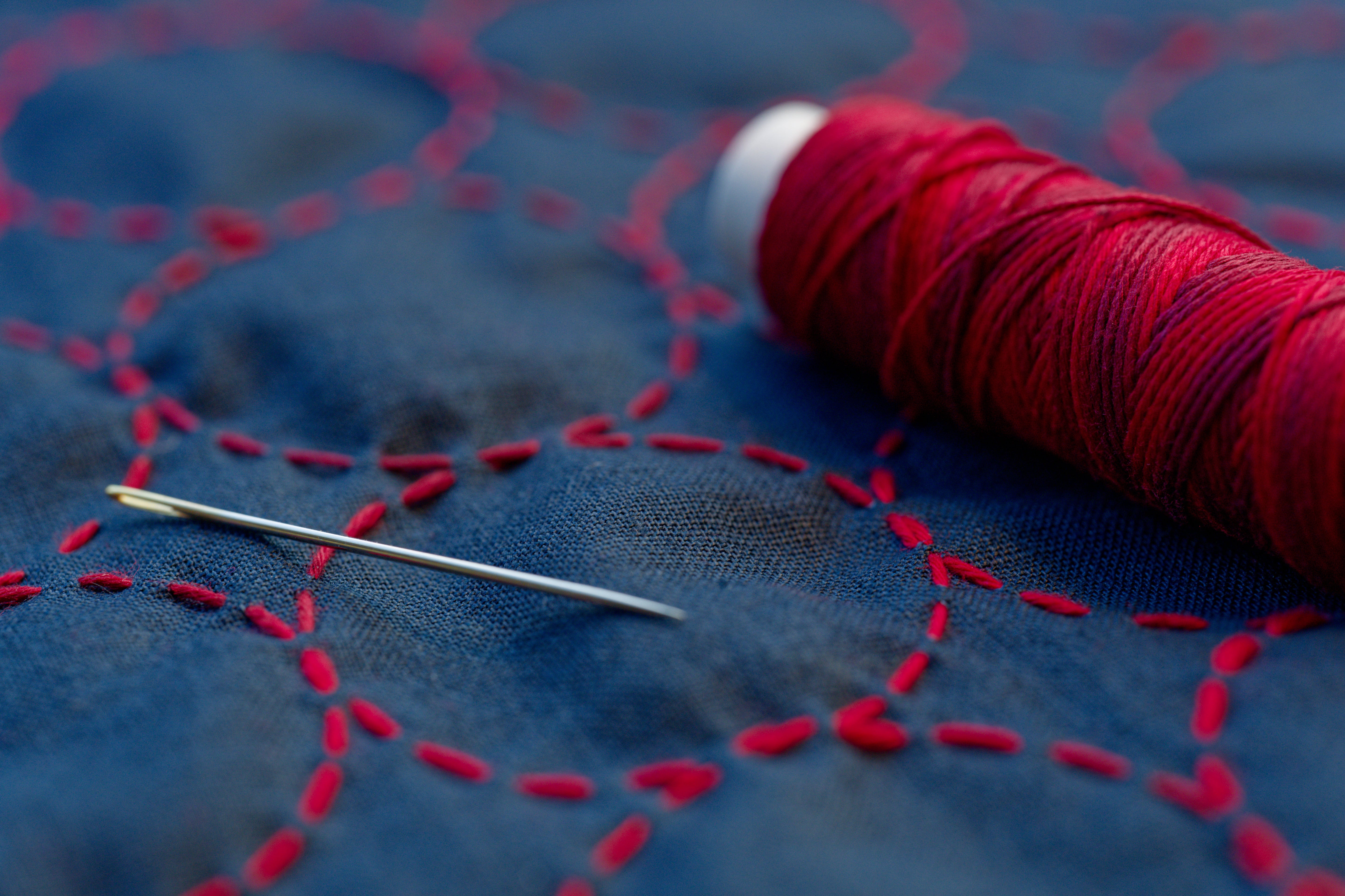 Sashiko Cloth with Disappearing Lines (Blue/Circles)
