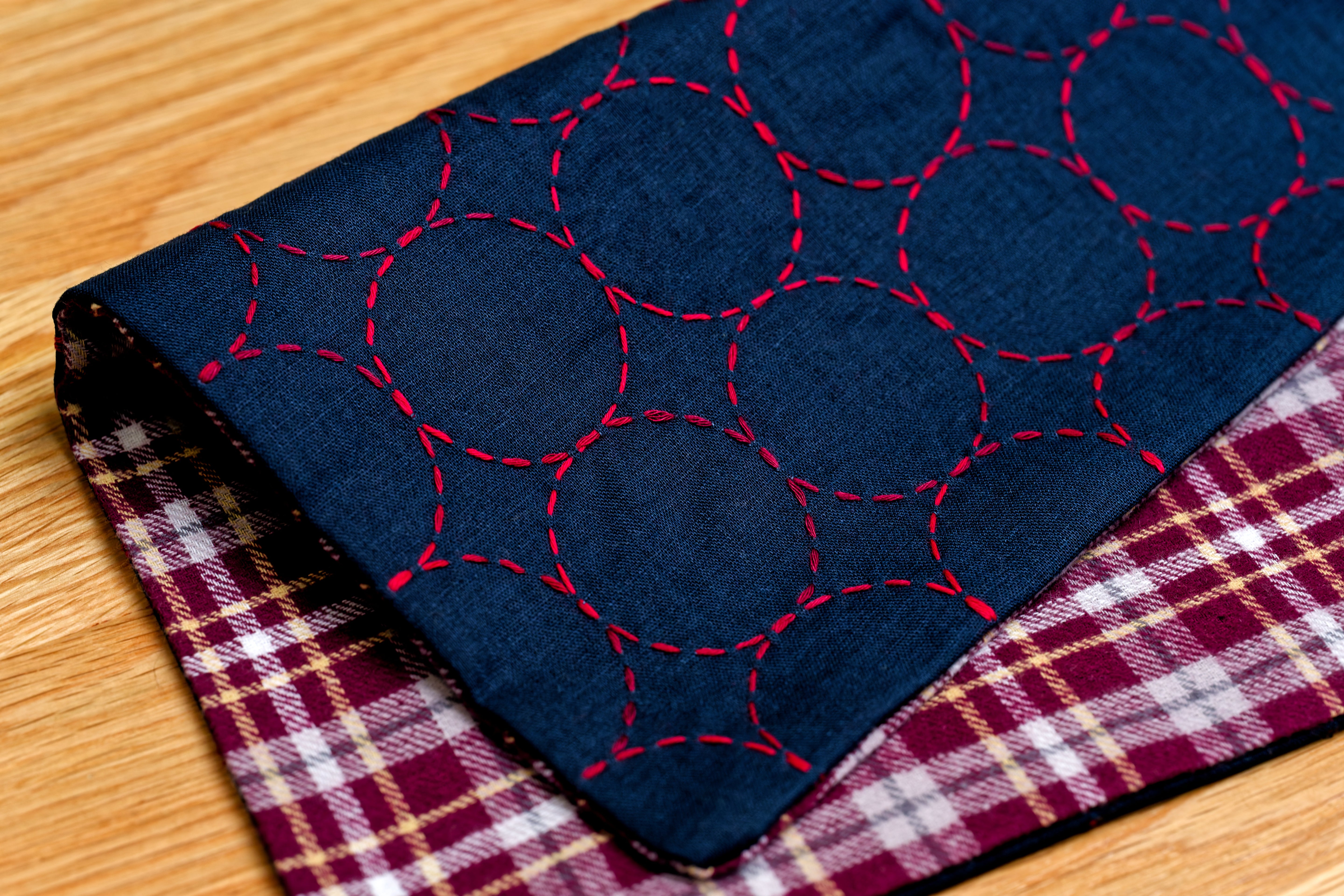 Sashiko Cloth with Disappearing Lines (Blue/Circles)
