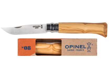 Opinel No. 08 Stainless Folding Knife, Olive Wood