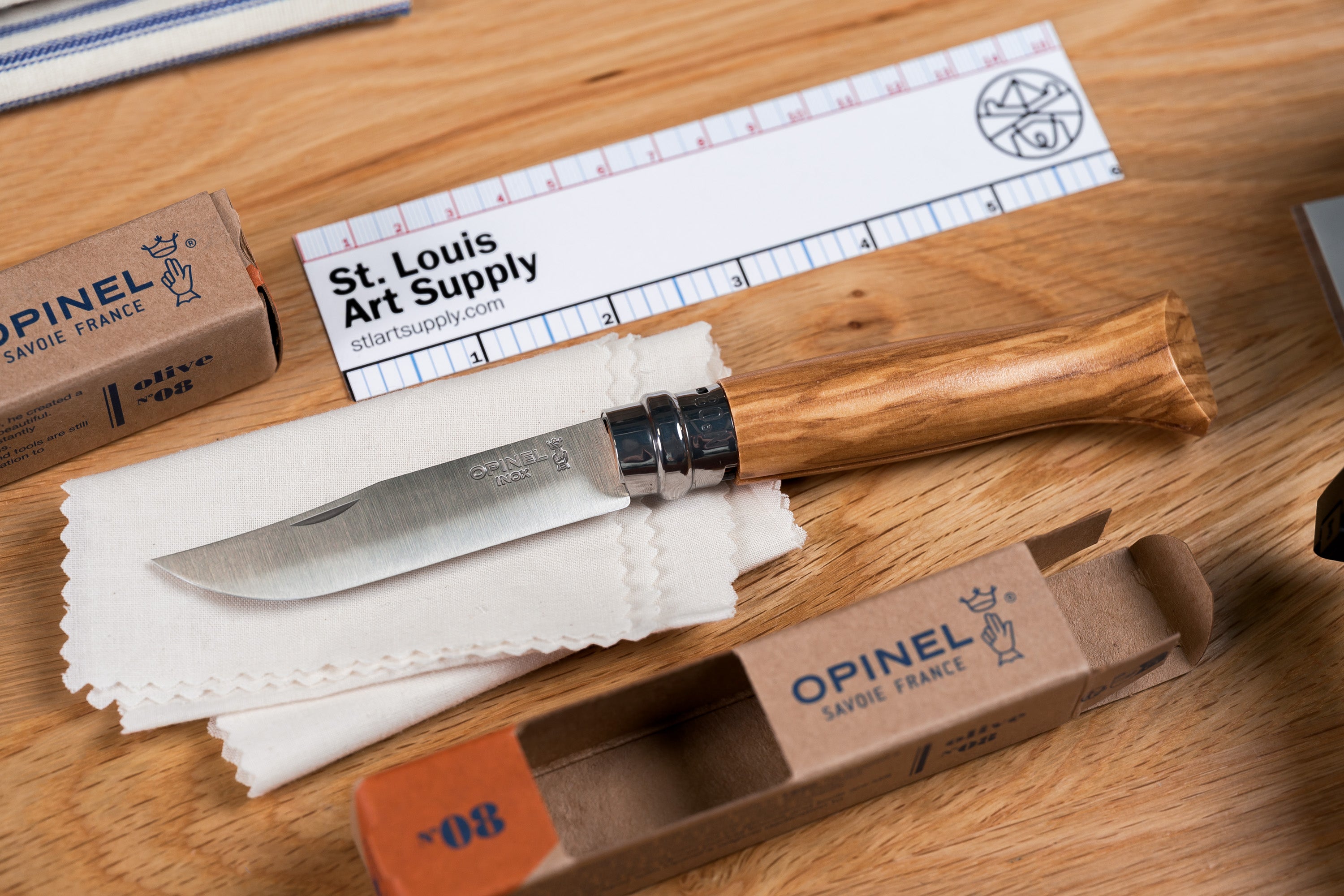 Opinel No. 08 Stainless Folding Knife, Olive Wood