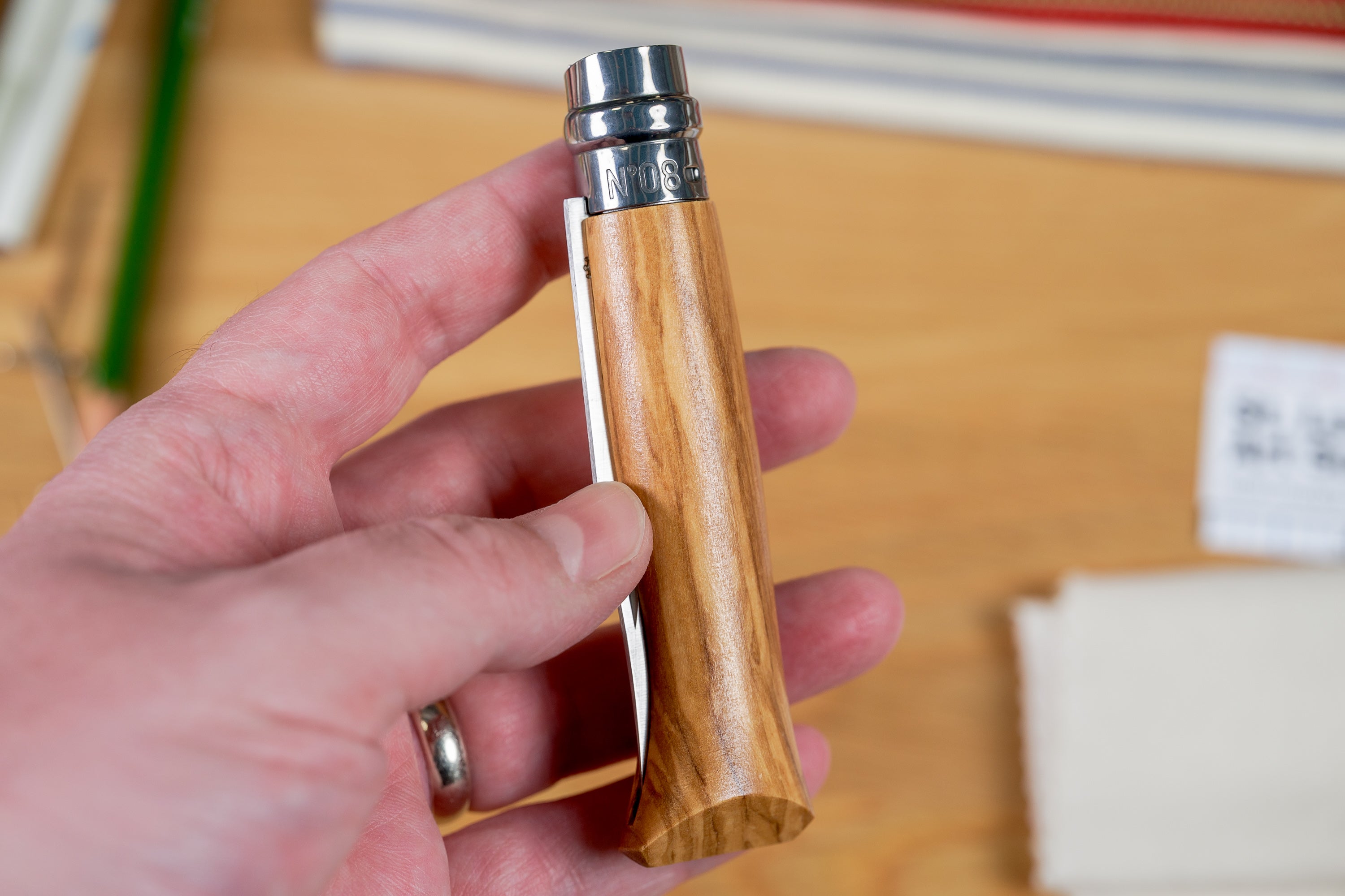 Opinel No. 08 Stainless Folding Knife, Olive Wood