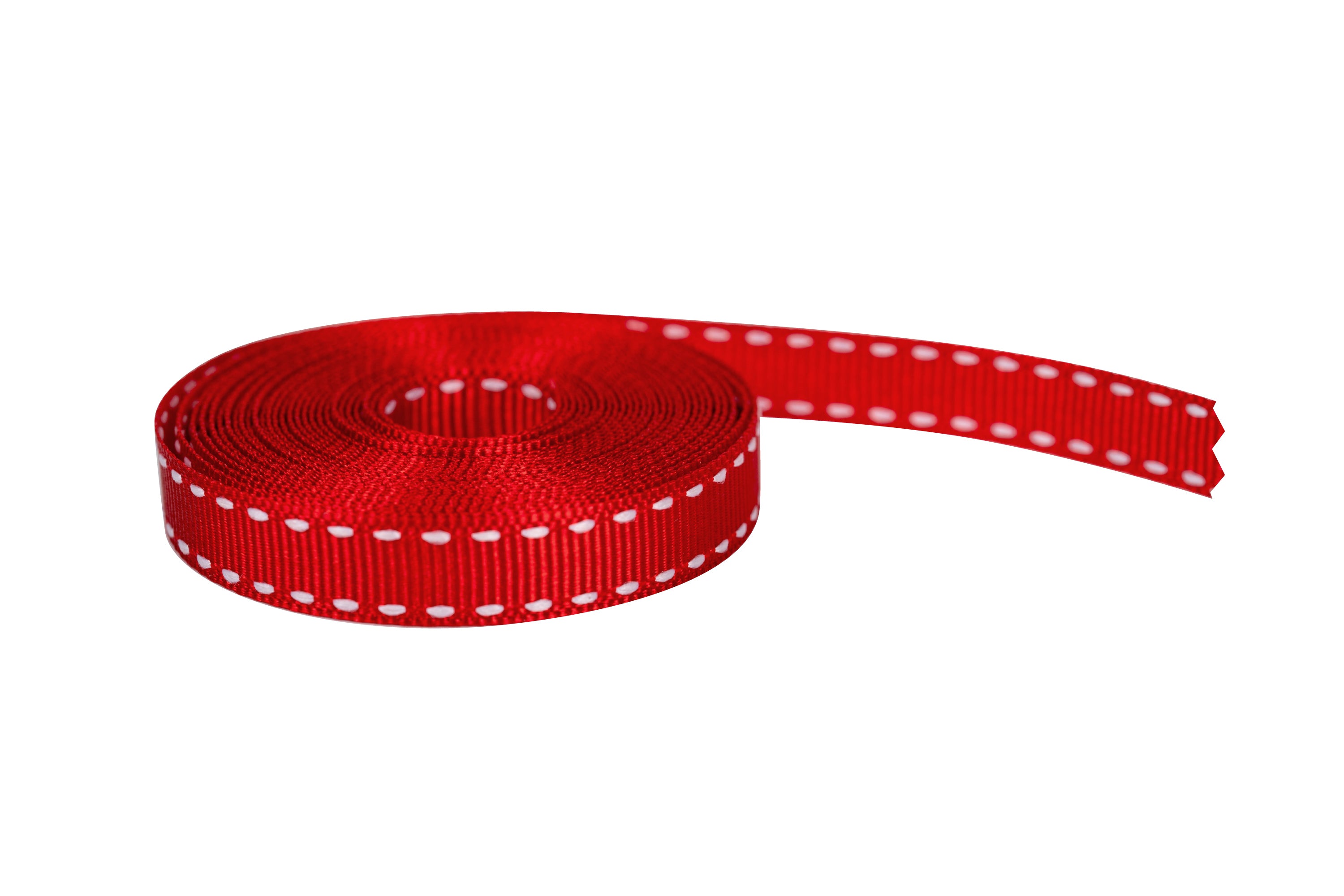 Thin Grosgrain Ribbon with Edge Stitches, Red/White