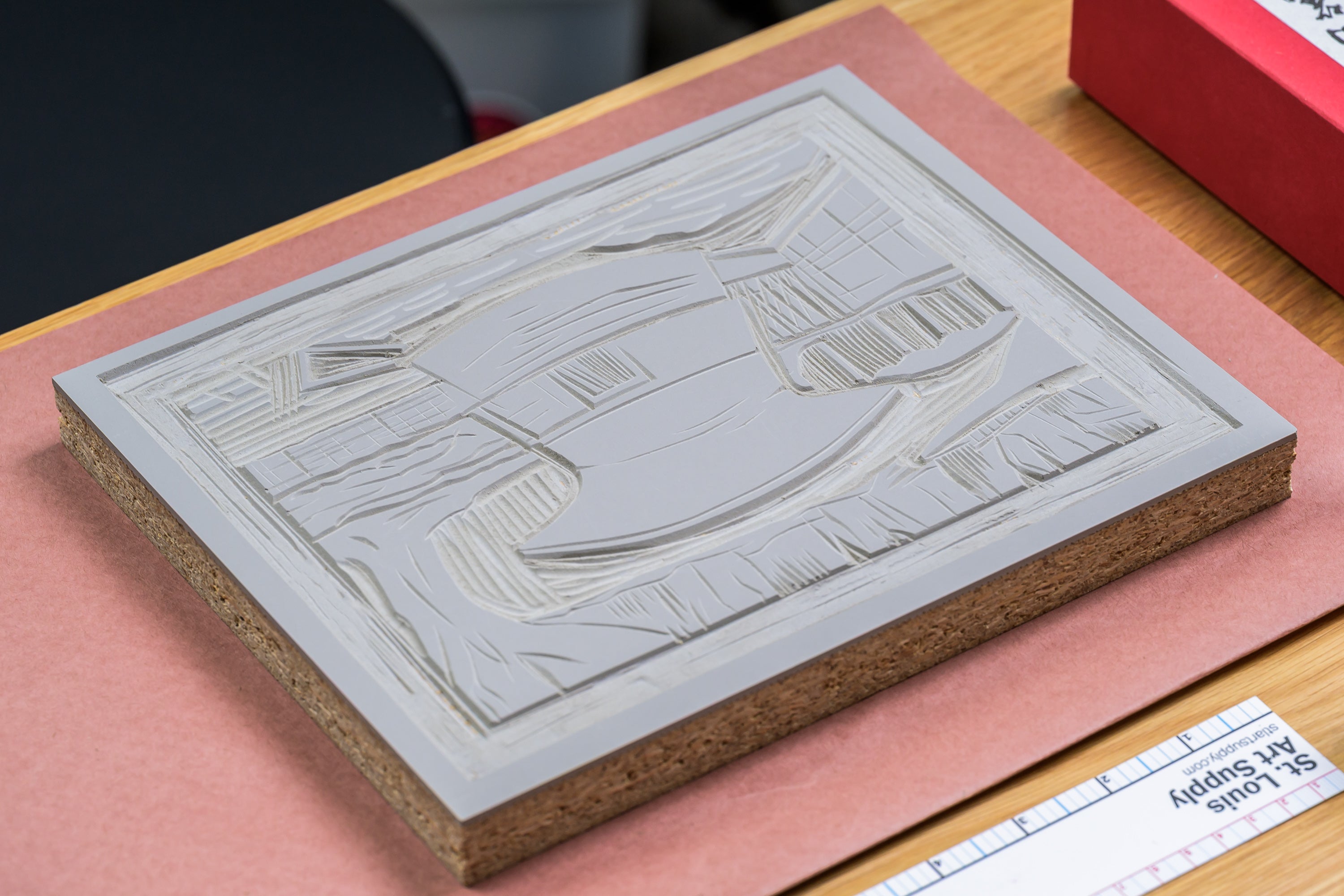 Mounted Grey Linoleum Block
