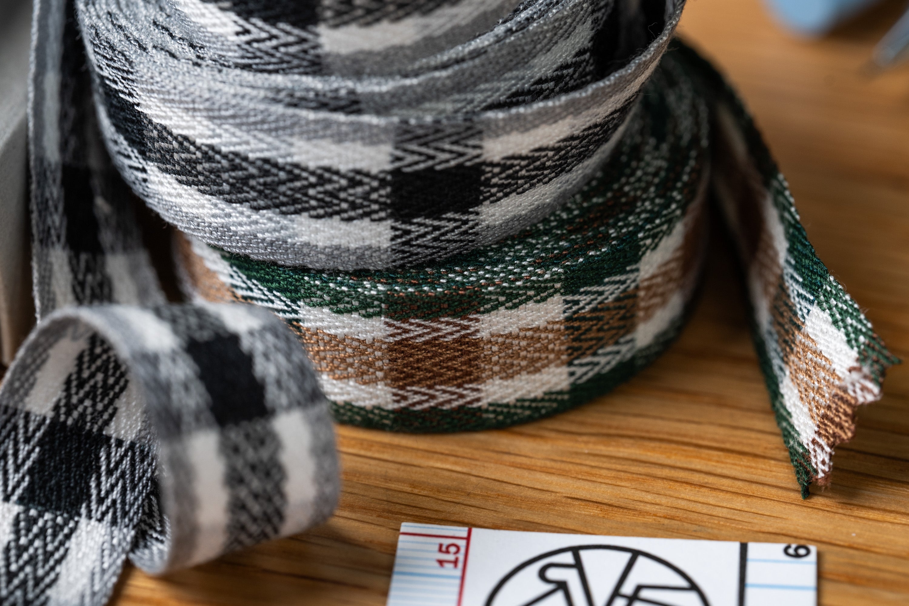 Yarn-Dyed Twill Tape, Green/Brown Tartan