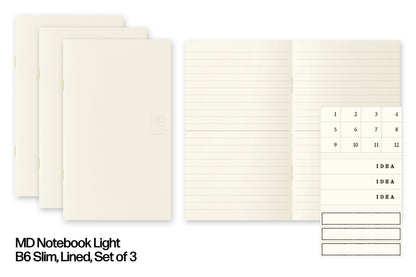 MD Notebook Light, A6 Lined, Set of 3