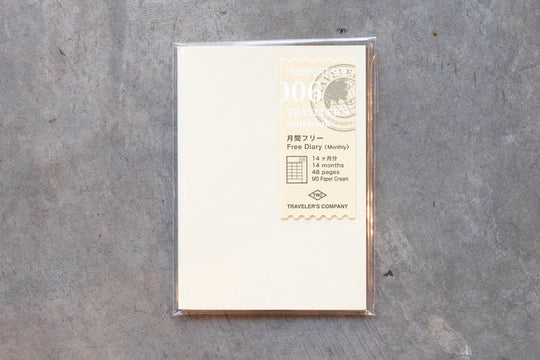 Traveler's Notebook Refill #006: Free Diary Monthly, Passport Size - St. Louis Art Supply