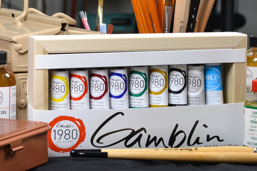 Gamblin 1980 Oil Colors, Set of 8 with Wood Panel & Solvent-Free Gel
