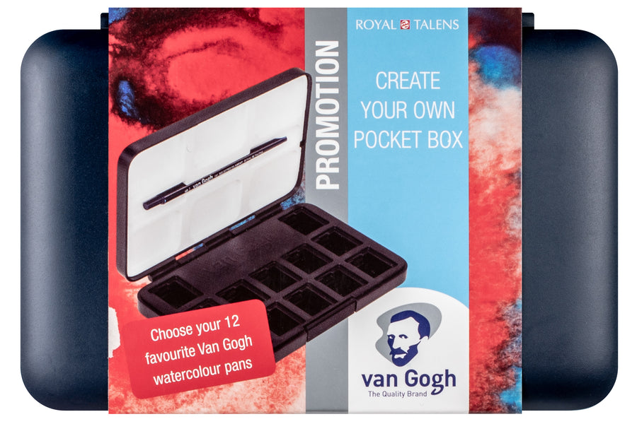 Van Gogh Empty Watercolor Box, 12 Slots + Travel Brush (Midnight Blue)