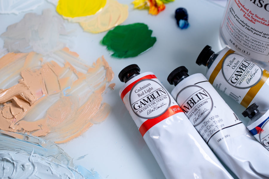 Gamblin Artist's Oil Colors, Set of 9 with Wood Panel