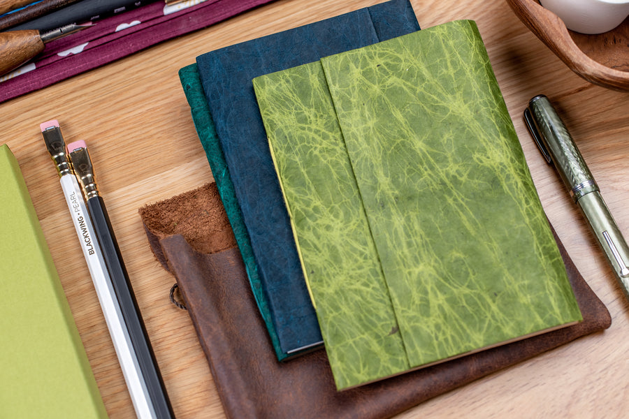 Handmade Leather Notebook Pouch, Cool Tones