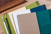 Handmade Leather Notebook Pouch, Cool Tones