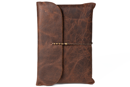 Handmade Leather Notebook Pouch, Cool Tones