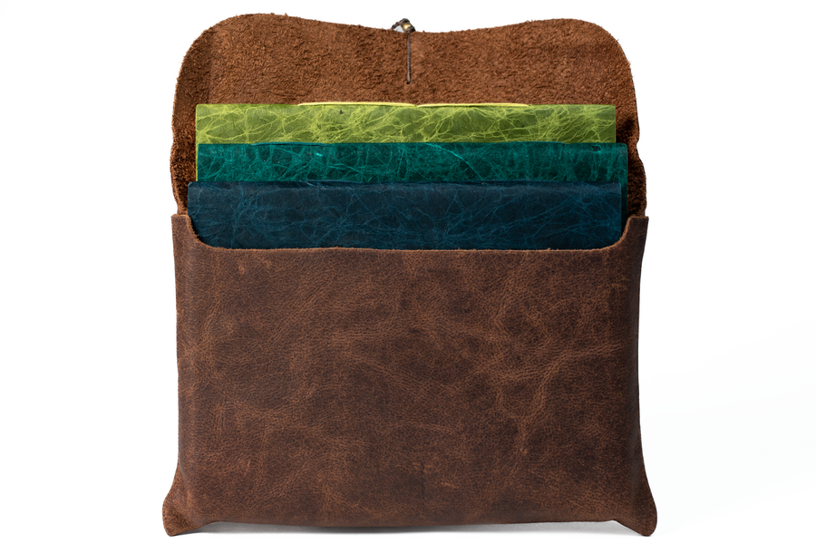 Handmade Leather Notebook Pouch, Cool Tones