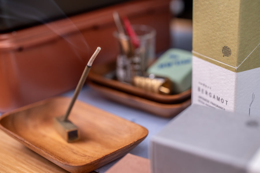 Half-Size Japanese Incense with Brass Base, Bergamot