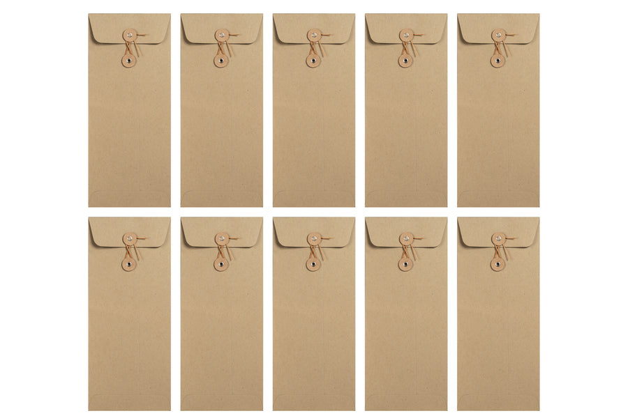 Button-and-String Letter Envelopes, Khaki, Set of 10