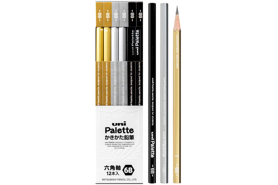Uni Palette Pencils, 6B, Box of 12 (Gold/Silver/Black)