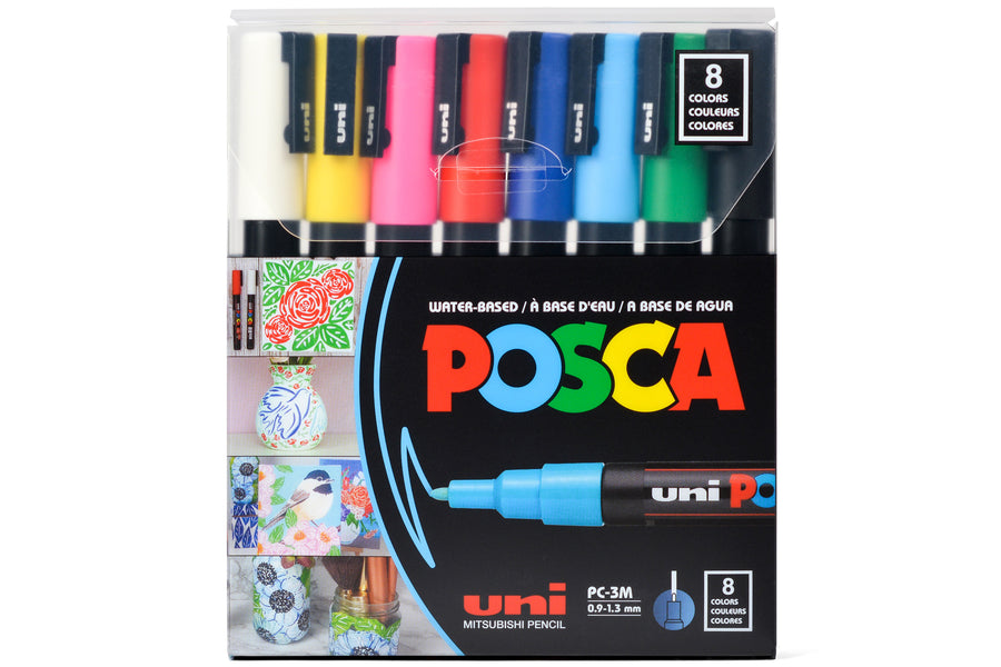 Uni POSCA Paint Markers, Fine Tip (PC-3M), Set of 8