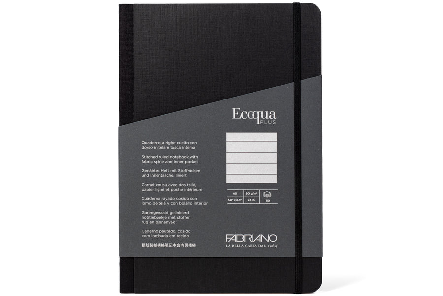 Ecoqua Plus Clothbound Notebook, A5 Lined, Black