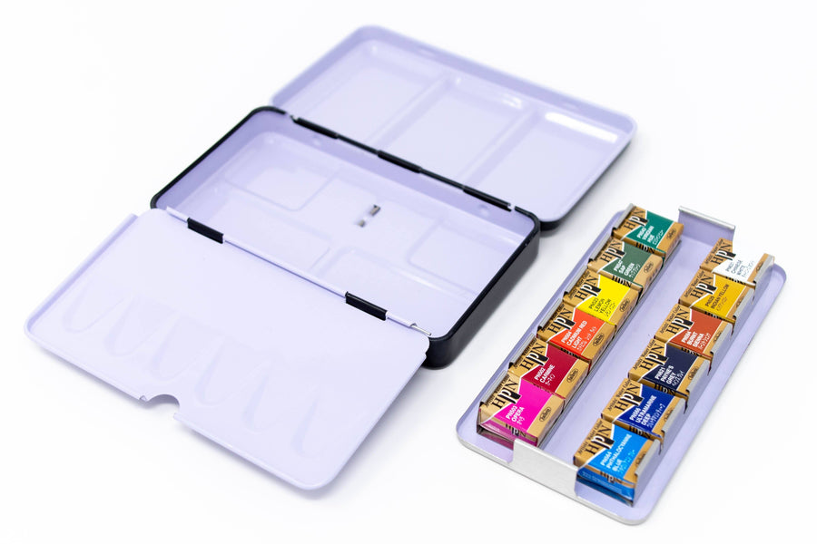 Enameled metal watercolor tin, 12 slotsSt. Louis Art Supply 