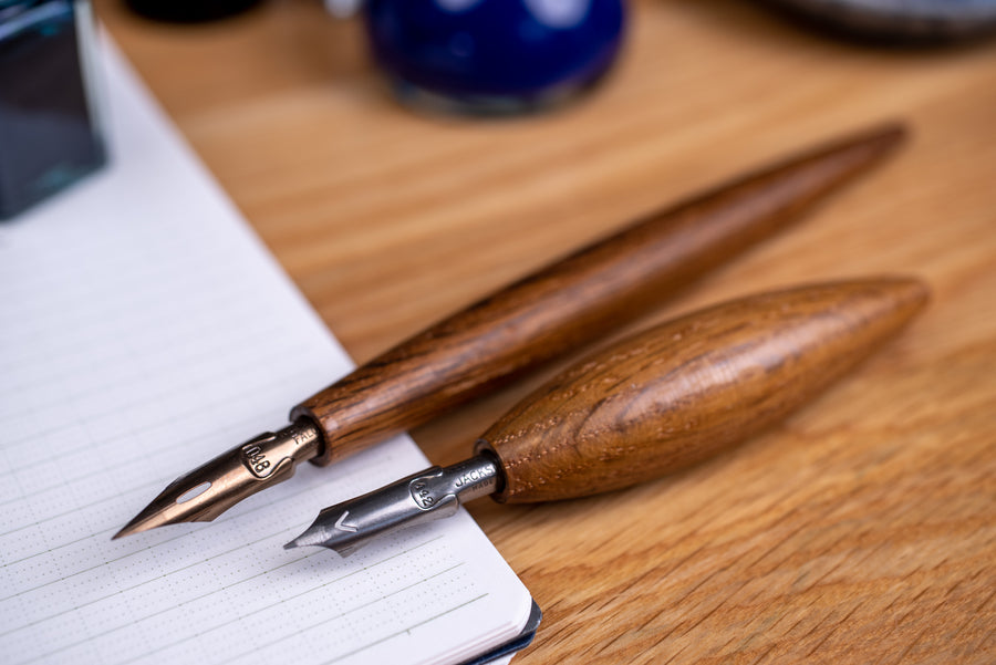 Bullet Pen Holder, Aged Oak, with Leonardt #30 Nib