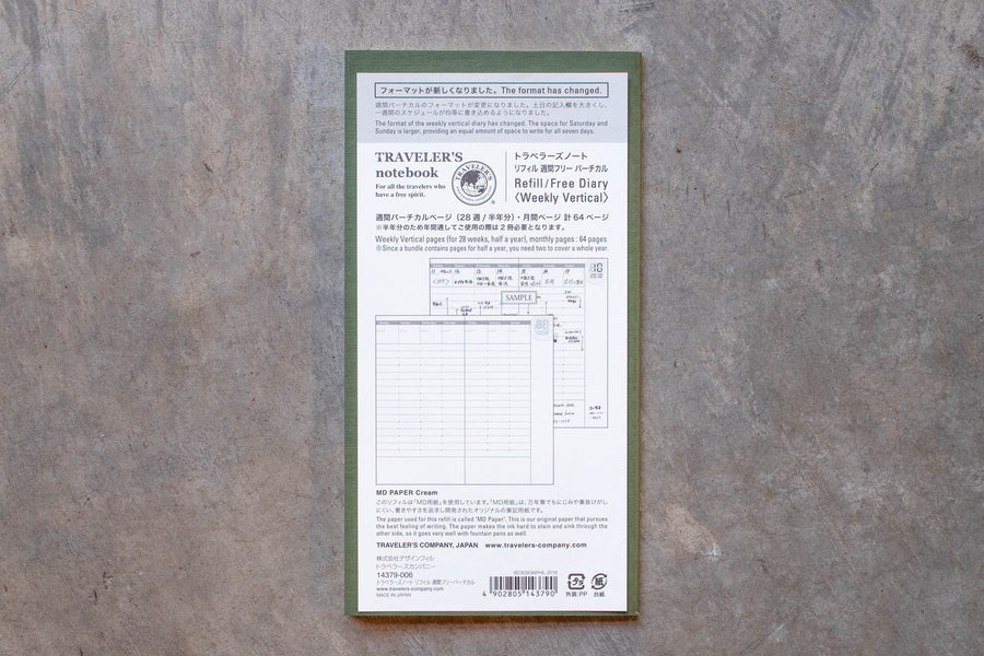 Traveler's Notebook Refill #018: Free Diary Weekly, Regular Size - St. Louis Art Supply